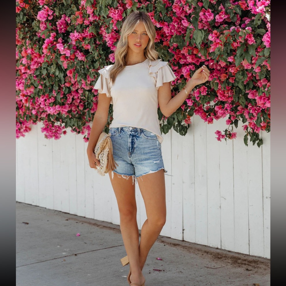 Vici Reece Ruffle Tee - Beige - Picture 2 of 4